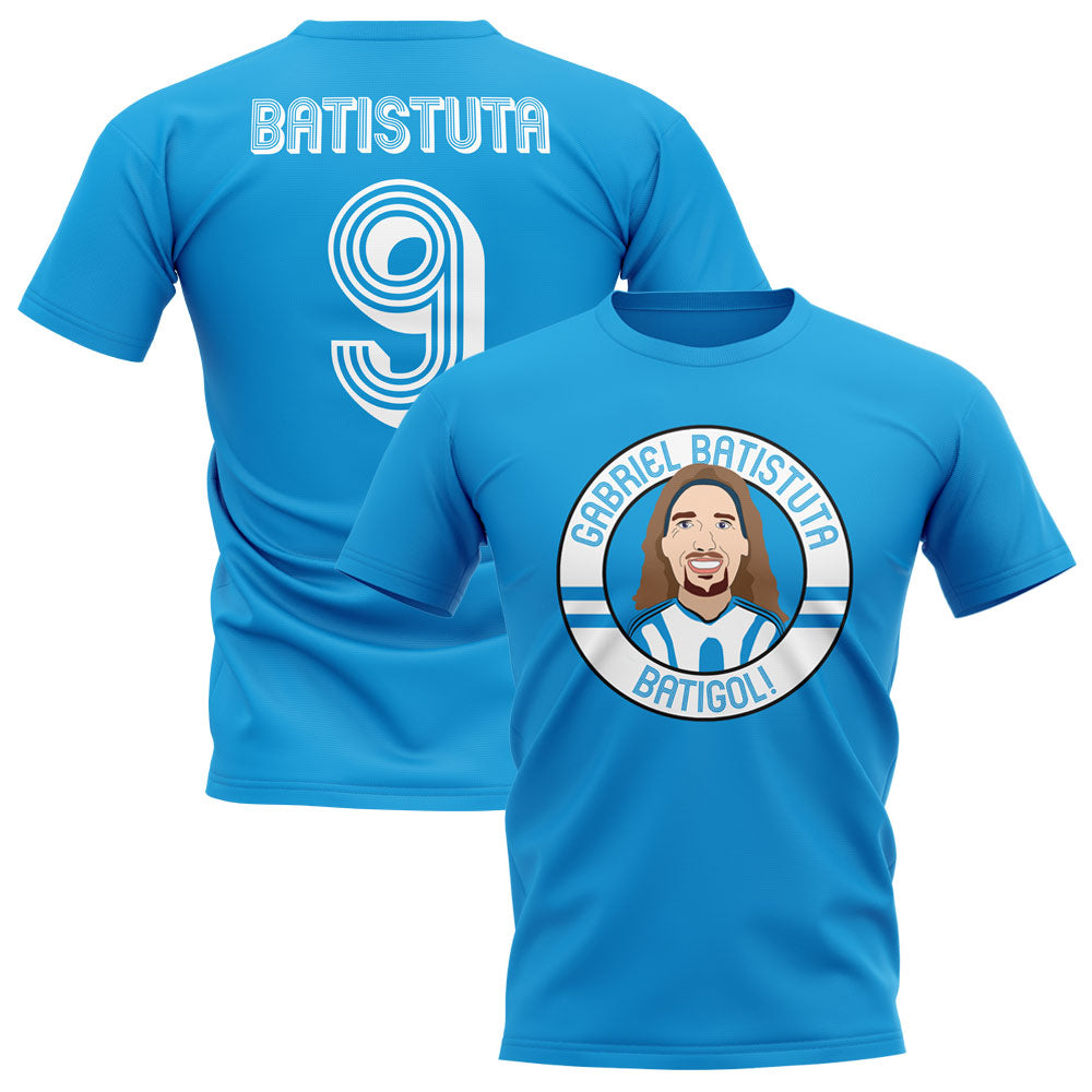 Gabriel Batistuta Argentina Illustration T-Shirt (Sky)_0
