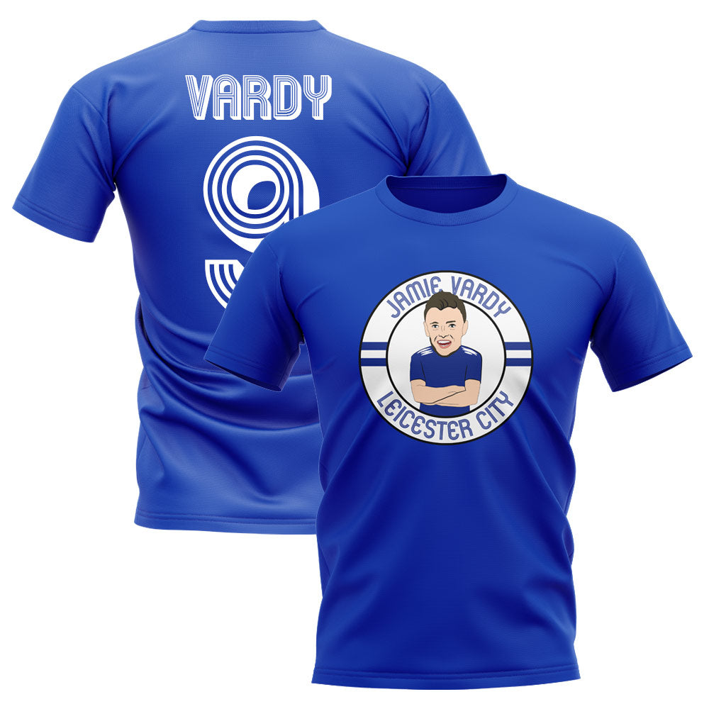 Jamie Vardy Leicester Illustration T-Shirt (Blue)_0
