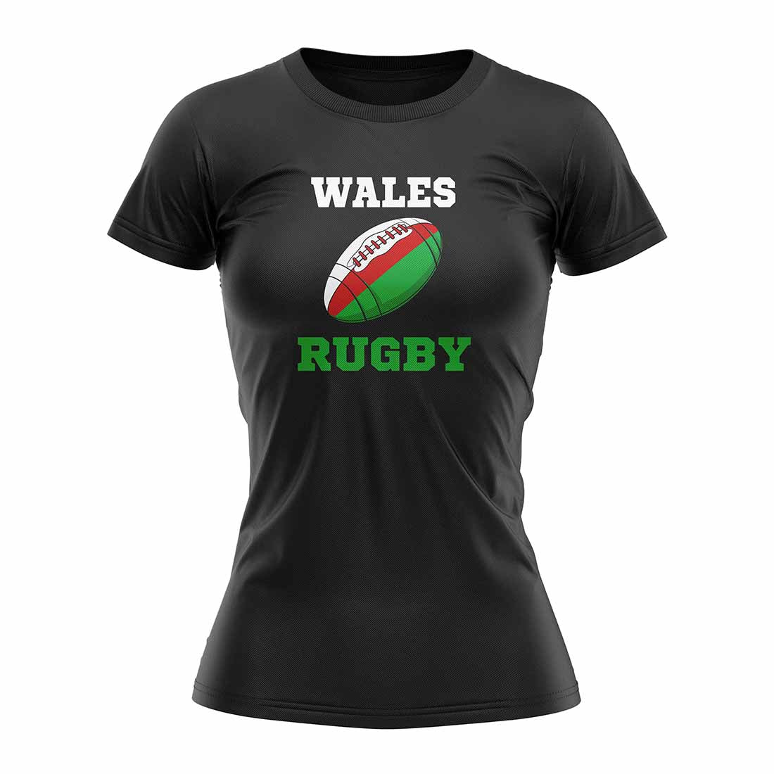 Wales Rugby Ball T-Shirt (Black) - Ladies_0