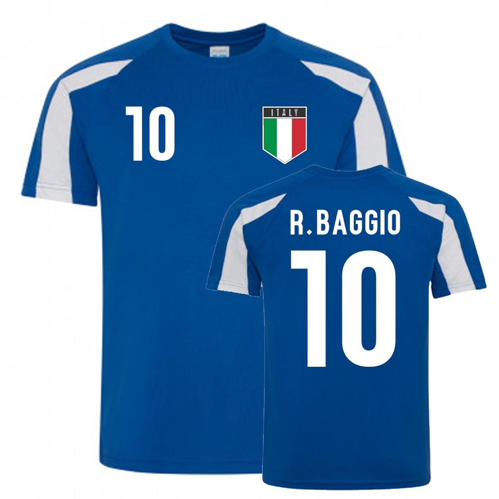 Roberto Baggio Italy Sports Training Jersey (Blue-White)_0