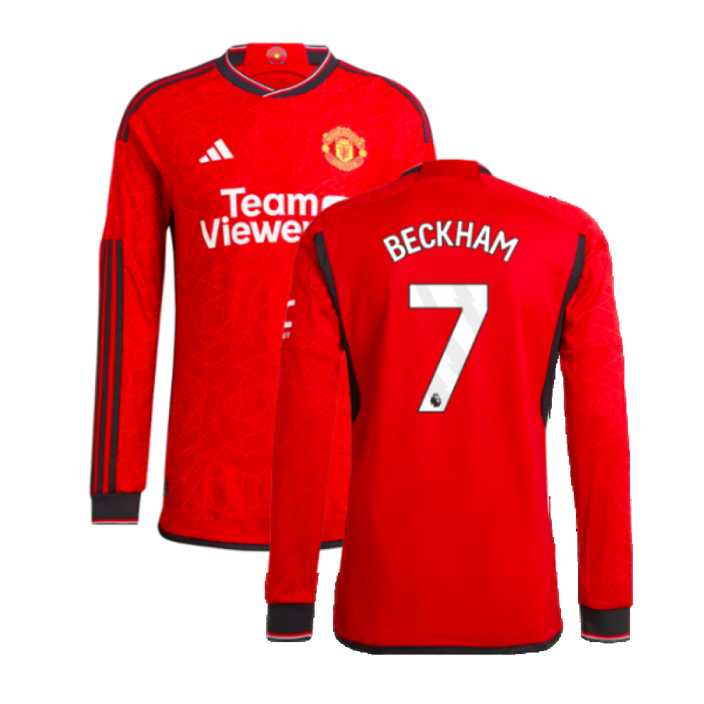 2023-2024 Man Utd Authentic Long Sleeve Home Shirt (Beckham 7)_0
