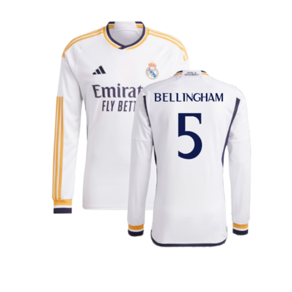 2023-2024 Real Madrid Long Sleeve Home Shirt (Bellingham 5)_0