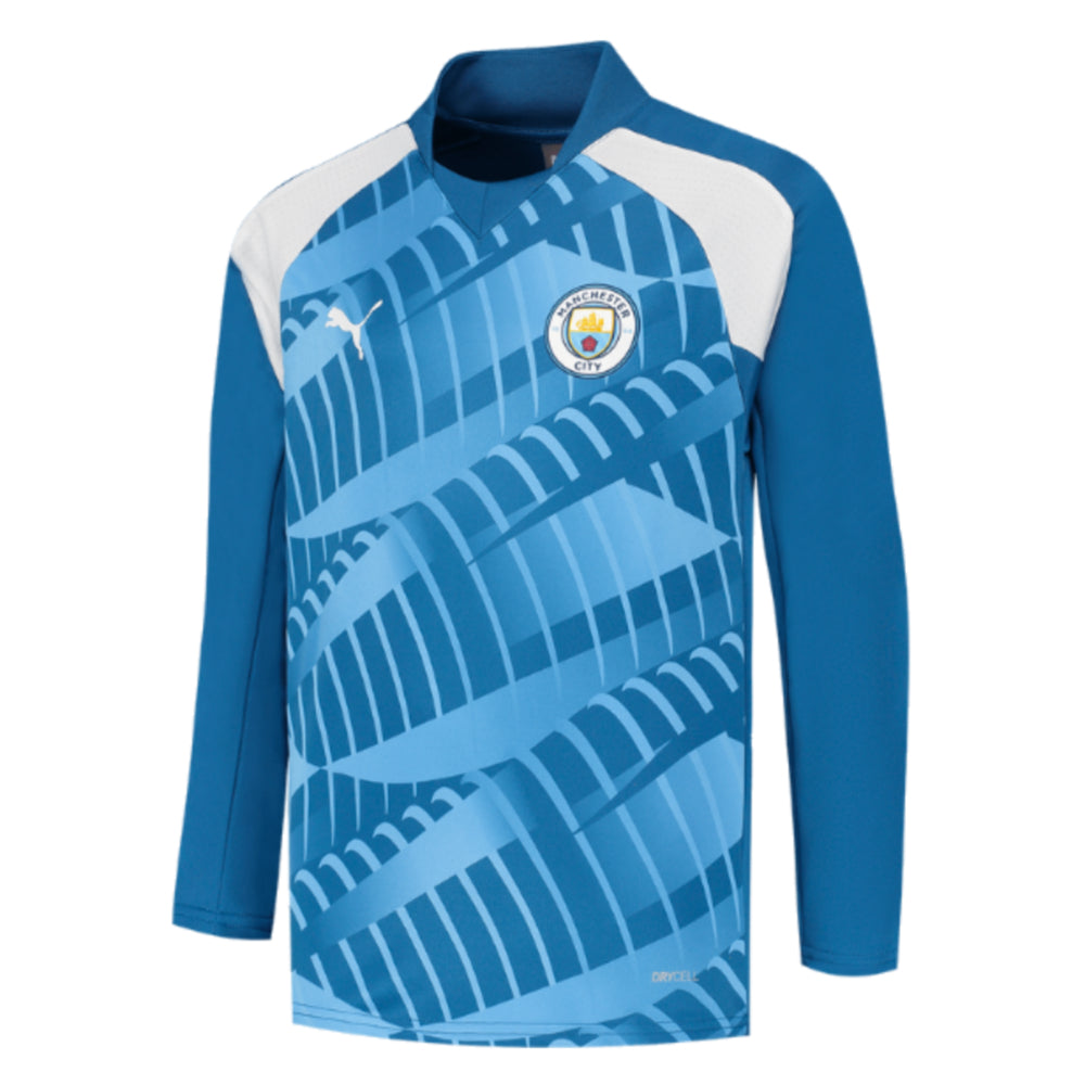 2023-2024 Man City Pre-Match LS Sweat Top (Lake Blue) - Kids_0