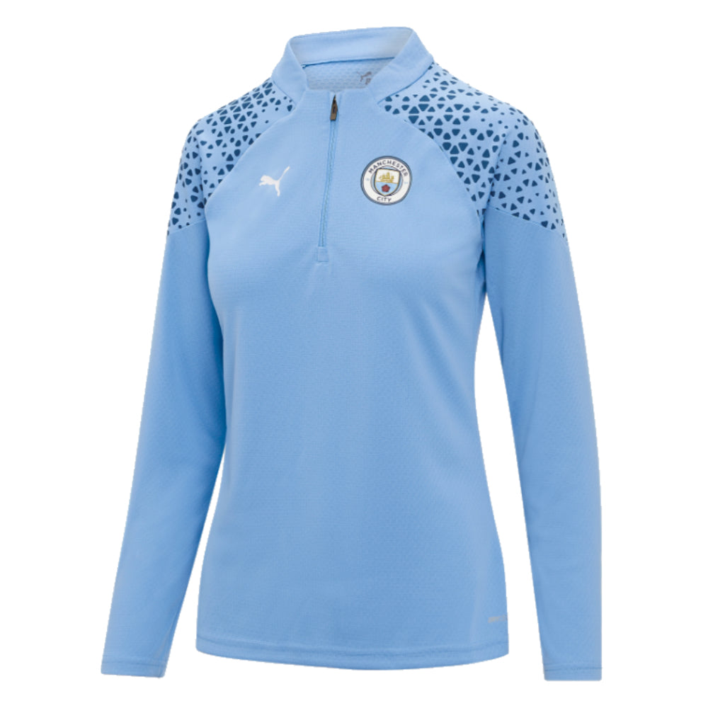 2023-2024 Man City Training Half Zip Top (Light Blue) - Ladies_0