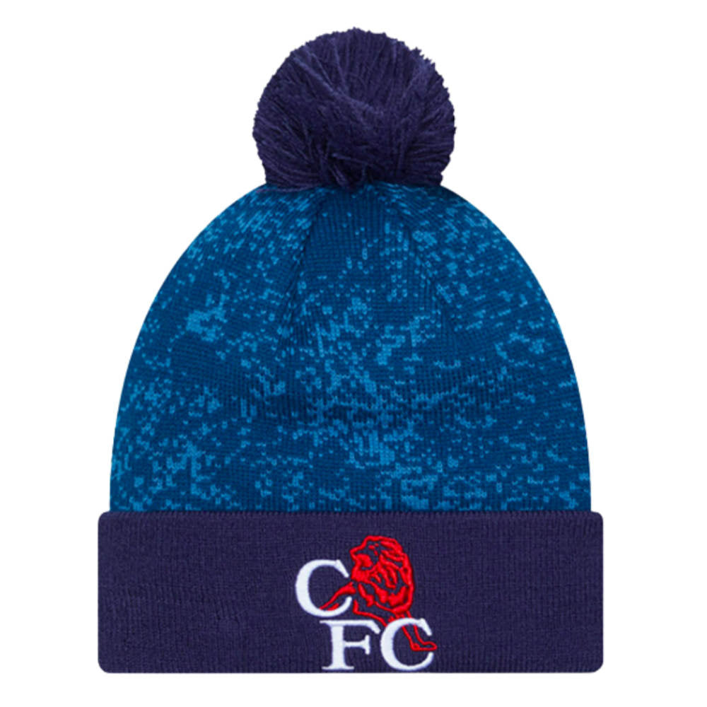 Chelsea Retro Lion All Over Print Blue Bobble Knit Beanie Hat_0