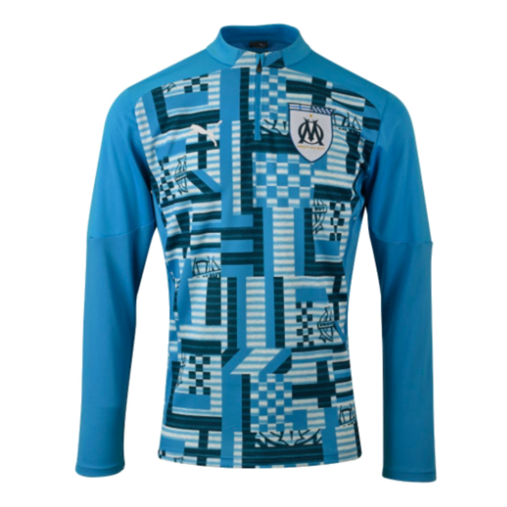2024-2025 Marseille Prematch 1/4 Zip Top (Bleu Azur)_0