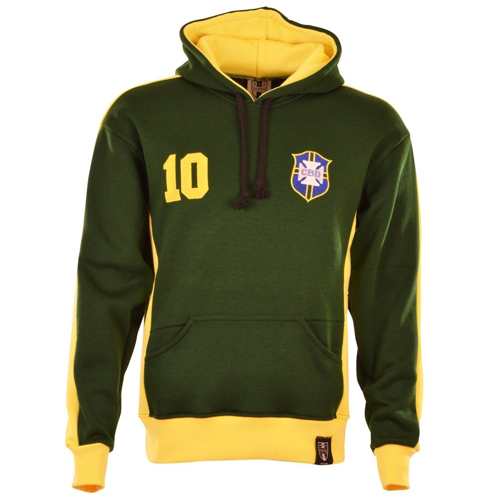 Brazil Number 10 Green Retro Hoodie_0
