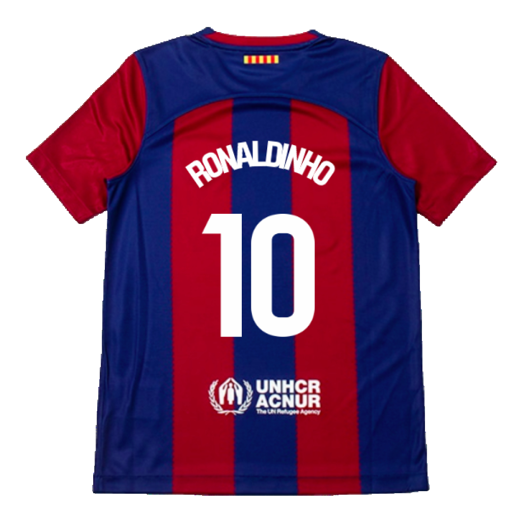 2023-2024 Barcelona Home Shirt (Kids) (Ronaldinho 10)_2