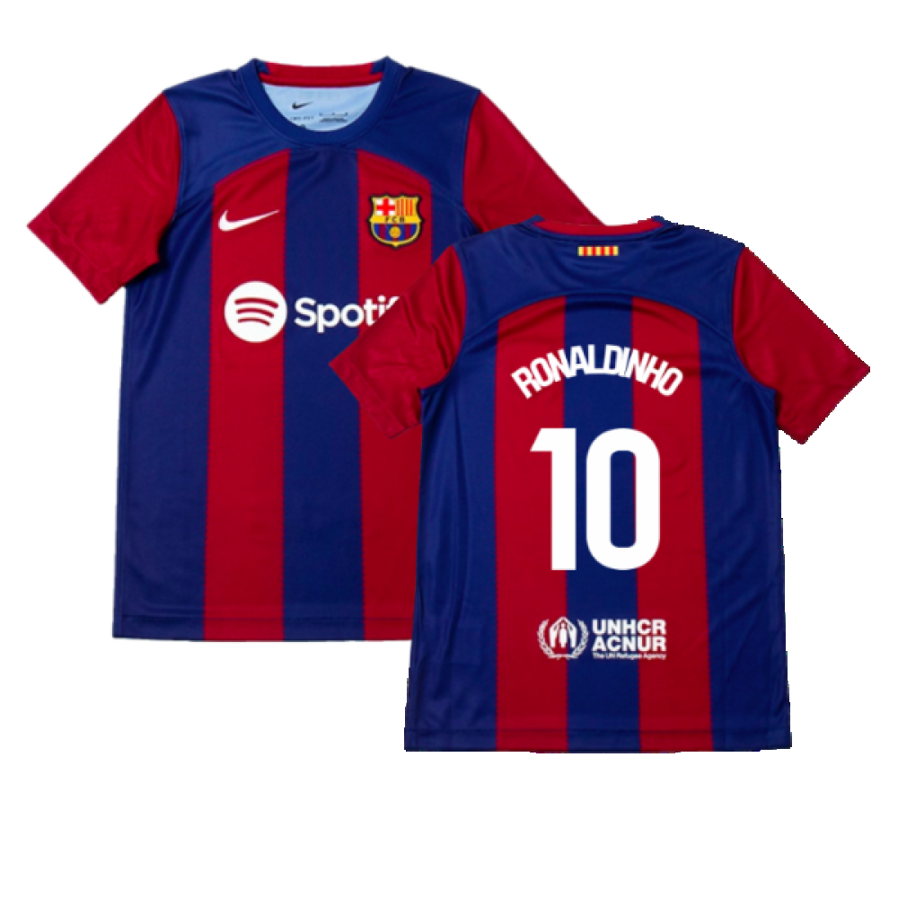 2023-2024 Barcelona Home Shirt (Kids) (Ronaldinho 10)_0