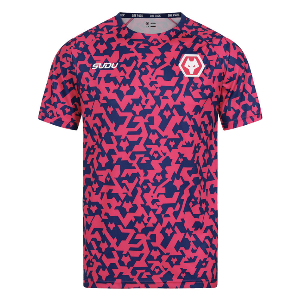 2024-2025 Wolves Pre Match T-Shirt - Blue/Pink_0