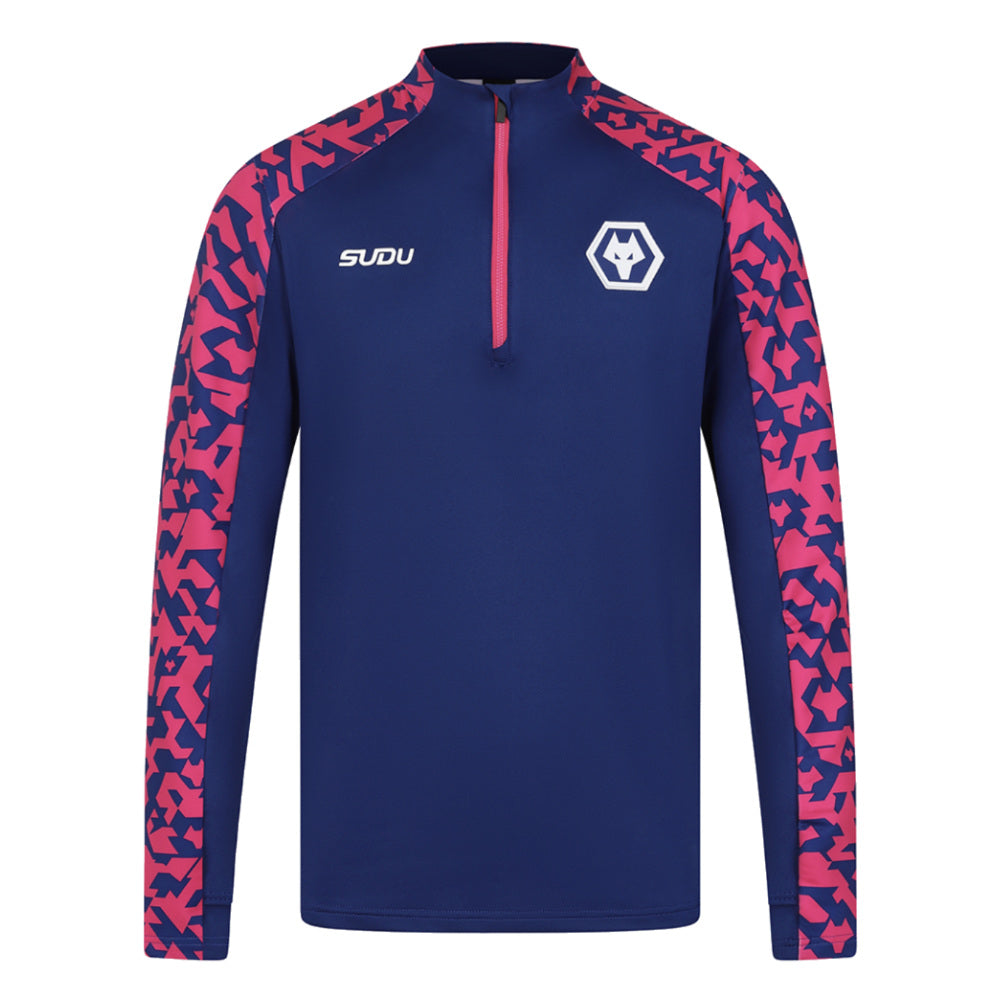 2024-2025 Wolves Pre Match 1/4 Zip Top (Blue/Pink)_0