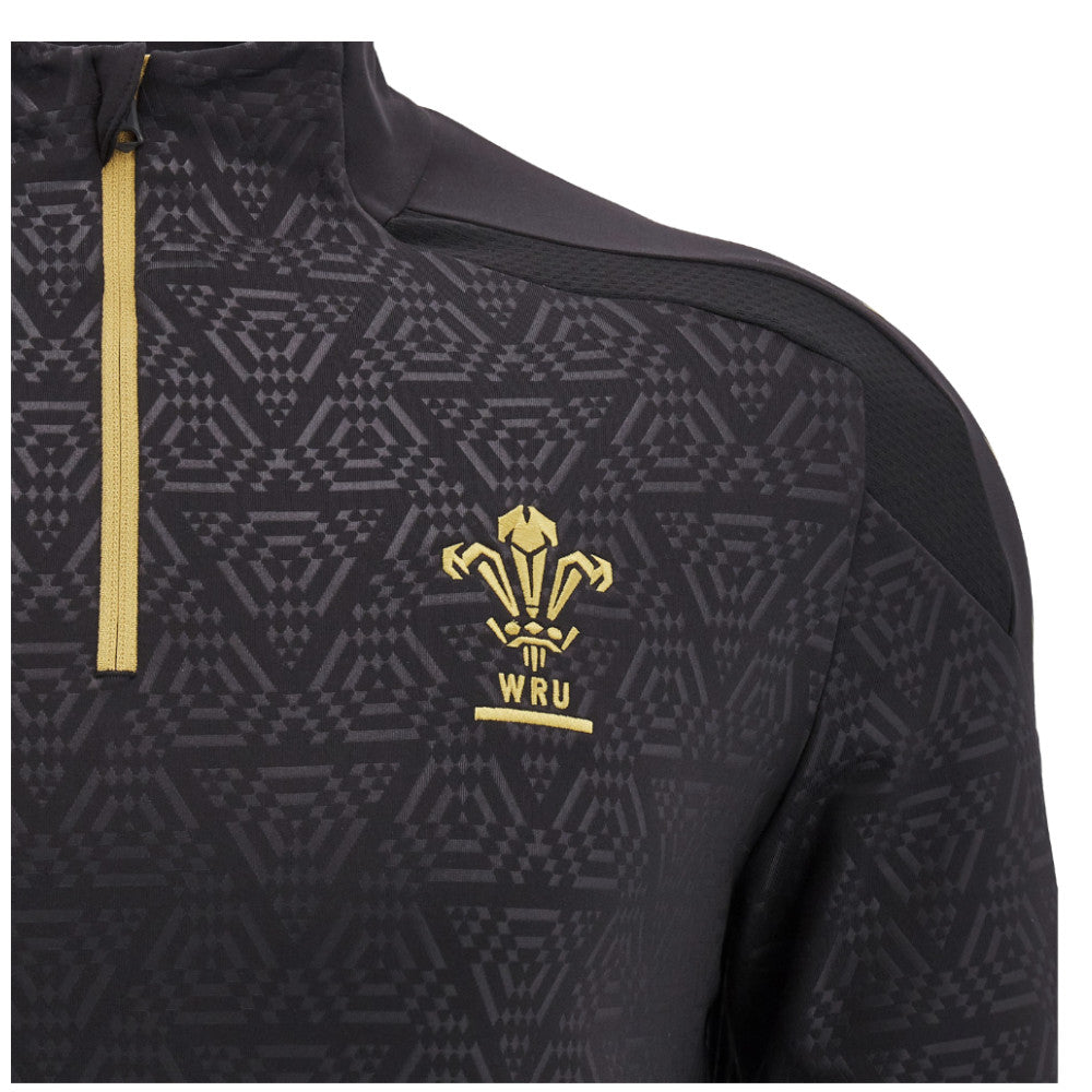 2024-2025 Wales WRU Rugby 1/4 Zip Training Top (Black) - Kids_1